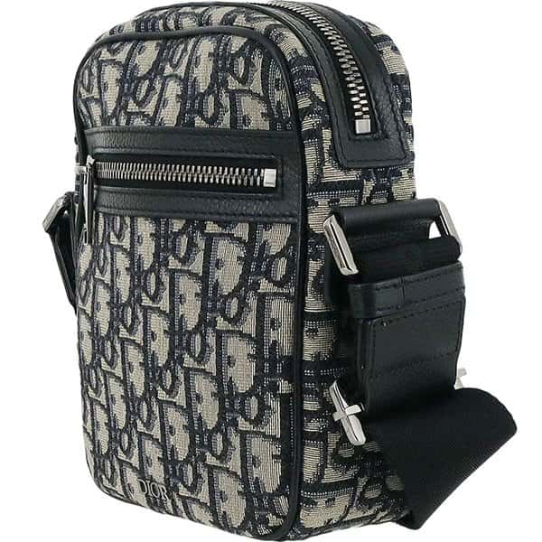 Dior Beige Navy Oblique Jacquard Canvas Leather Mini Crossbody Men's Bag Beige Leather Very good - Inside View
