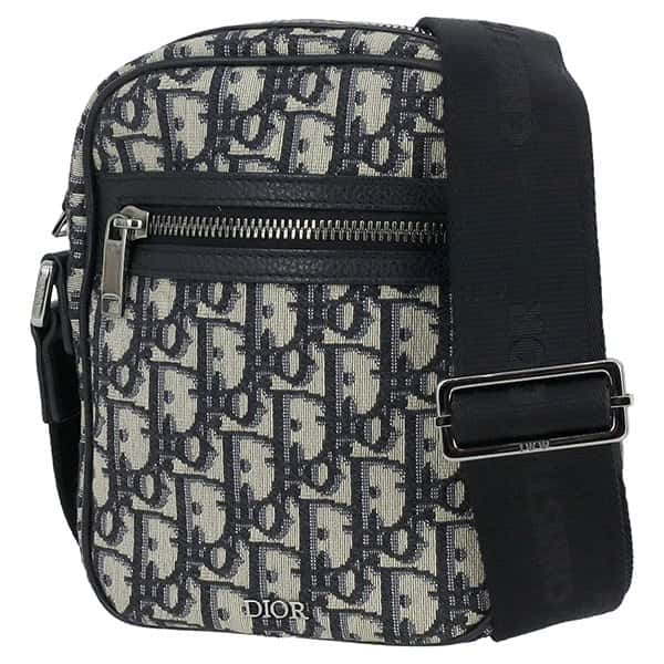 Dior Beige Navy Oblique Jacquard Canvas Leather Mini Crossbody Men's Bag Beige Leather Very good - Model View