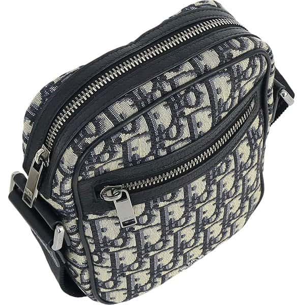 Dior Beige Navy Oblique Jacquard Canvas Leather Mini Crossbody Men's Bag Beige Leather Very good - Box View