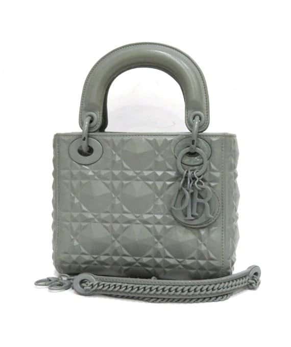 Dior Mini Mat Diamond Cannage Gray Lady Dior Handbag Grey Good - Front View
