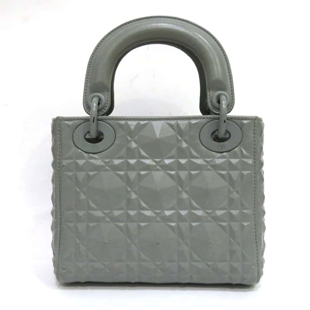 Dior Mini Mat Diamond Cannage Gray Lady Dior Handbag Grey Good - Back View