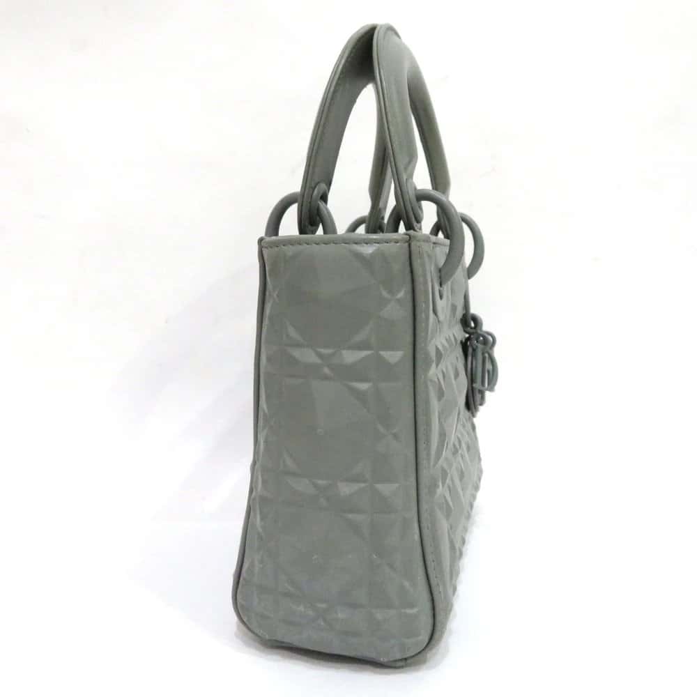 Dior Mini Mat Diamond Cannage Gray Lady Dior Handbag Grey Good - Inside View
