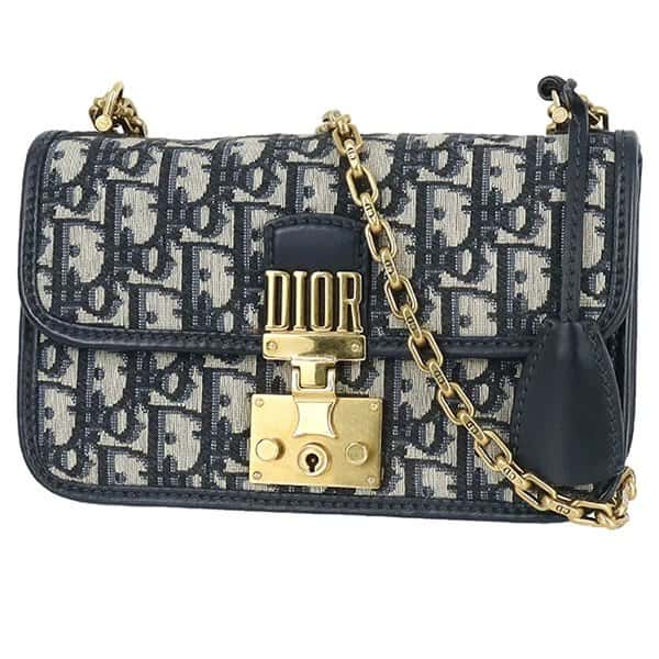 Dior Navy Blue/White Oblique Canvas Dior Addict Flap Chain Bag White Canvas Very good - Front View