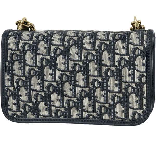 Dior Navy Blue/White Oblique Canvas Dior Addict Flap Chain Bag White Canvas Very good - Back View