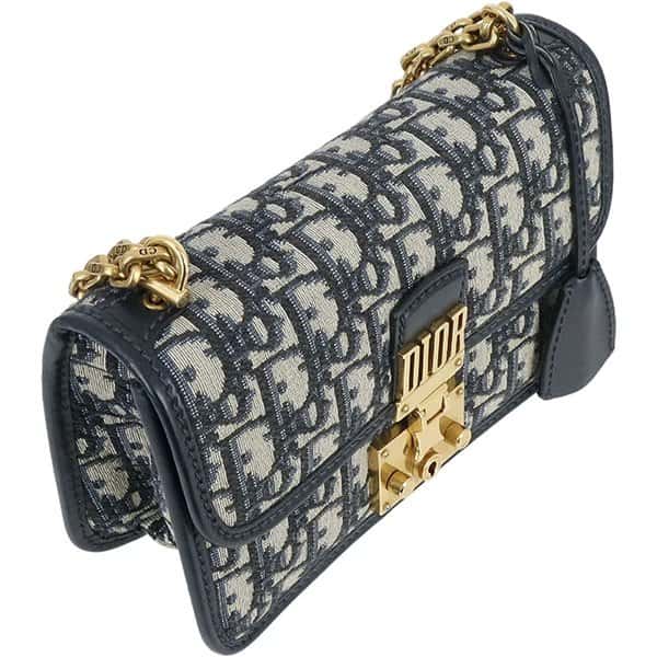 Dior Navy Blue/White Oblique Canvas Dior Addict Flap Chain Bag White Canvas Very good - Model View