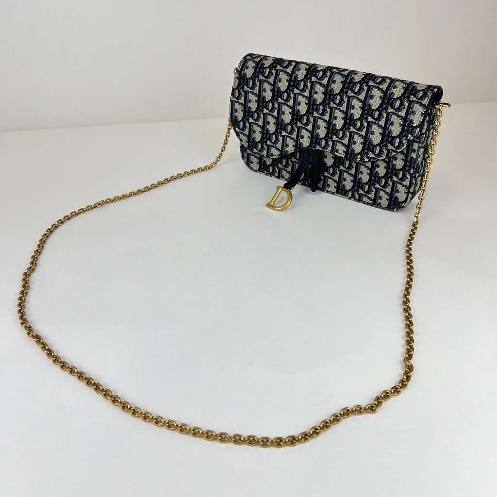 Dior Saddle Wallet on Chain in Blue Dior Oblique Jacquard Blue Never worn - Inside View