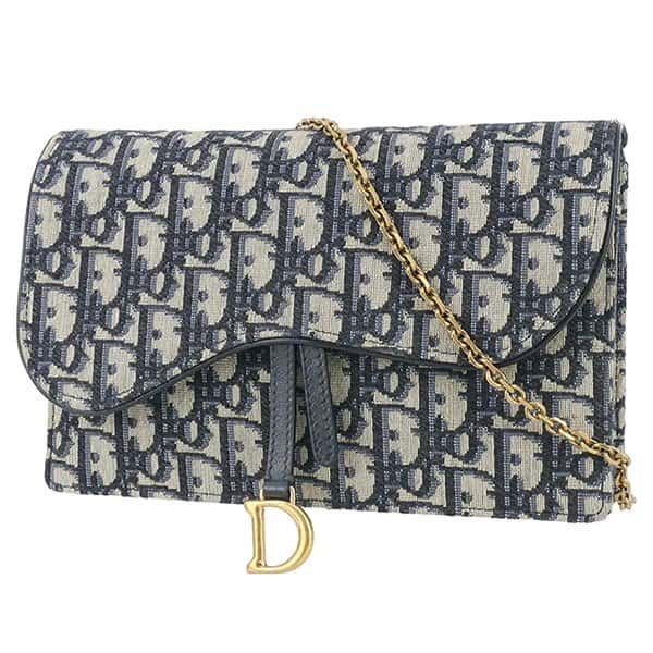 Dior Saddle Wallet on Chain in Blue Dior Oblique Jacquard Blue Very good - Front View