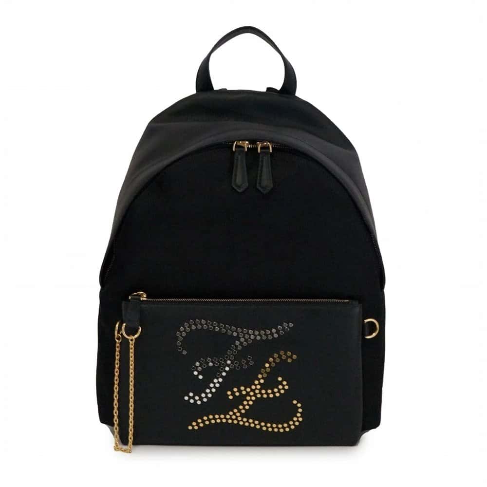 Fendi Black Nylon Calligraphy Embellished Logo Backpack Black Very good - Front View