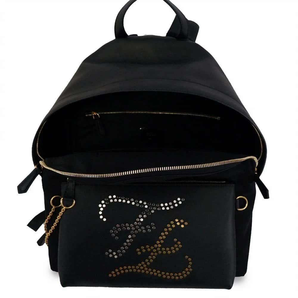 Fendi Black Nylon Calligraphy Embellished Logo Backpack Black Very good - Model View