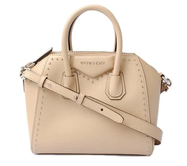 Givenchy Calfskin Mini Studded Antigona Beige Buff Shoulder Bag Beige Leather Very good - Front View
