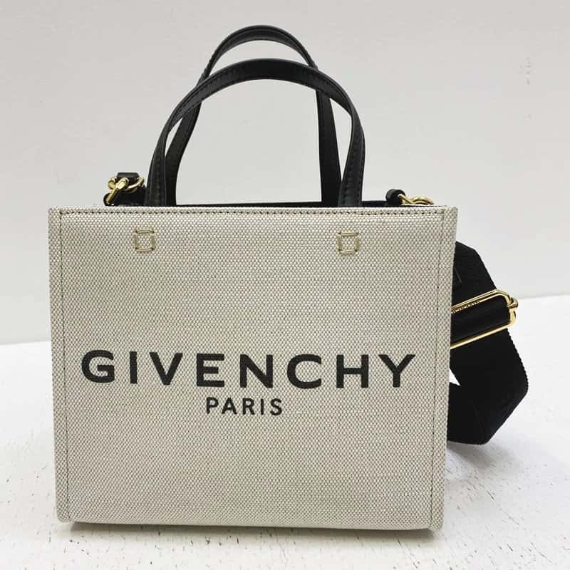 Givenchy WhiteLinen & Cotton Canvas Mini G Shopping Tote Bag MultiColor Canvas Very good - Back View