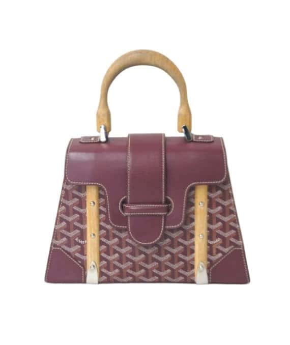 Goyard Burgundy Coated Canvas and Leather Saigon PM Top Handle Bag Burgundy Leather Very good - Front View