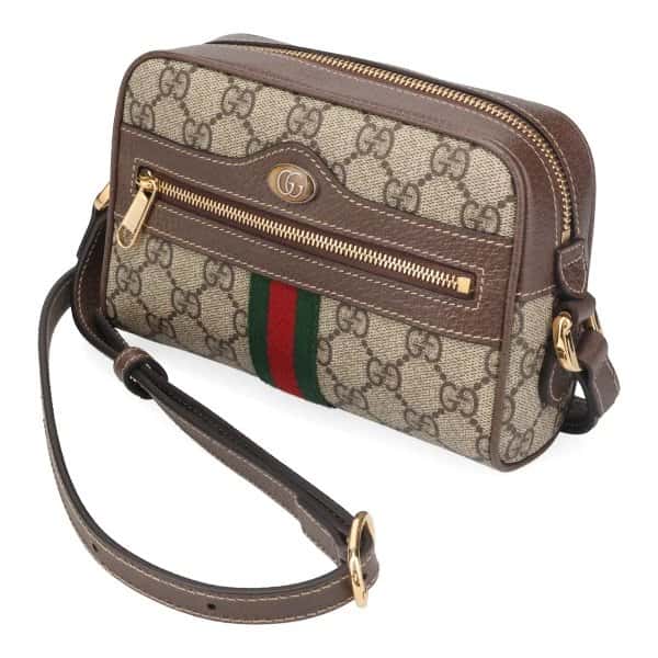 Gucci Beige/Brown GG Supreme Canvas and Leather Mini Ophidia Shoulder Bag Beige Canvas Never worn - Back View