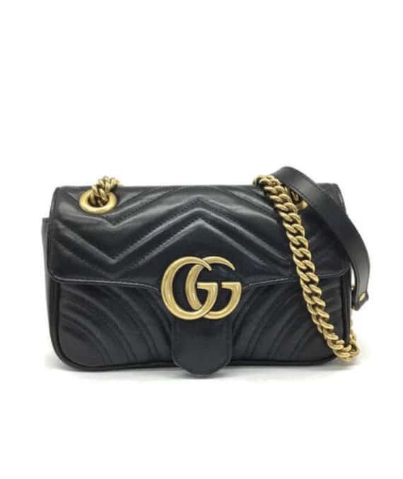 Gucci Black Matelassé Leather Mini GG Marmont Shoulder Bag Black Leather Good - Front View