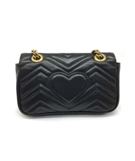 Gucci Black Matelassé Leather Mini GG Marmont Shoulder Bag Black Leather Good - Back View