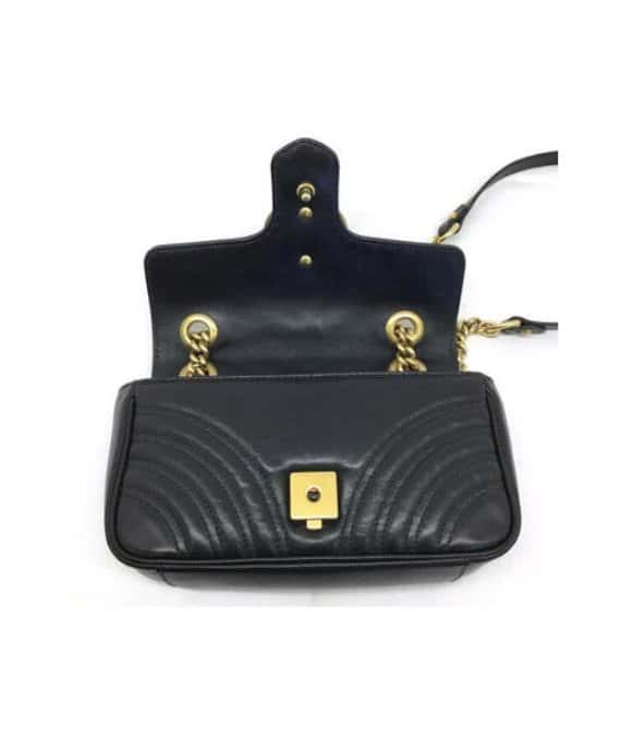 Gucci Black Matelassé Leather Mini GG Marmont Shoulder Bag Black Leather Good - Inside View