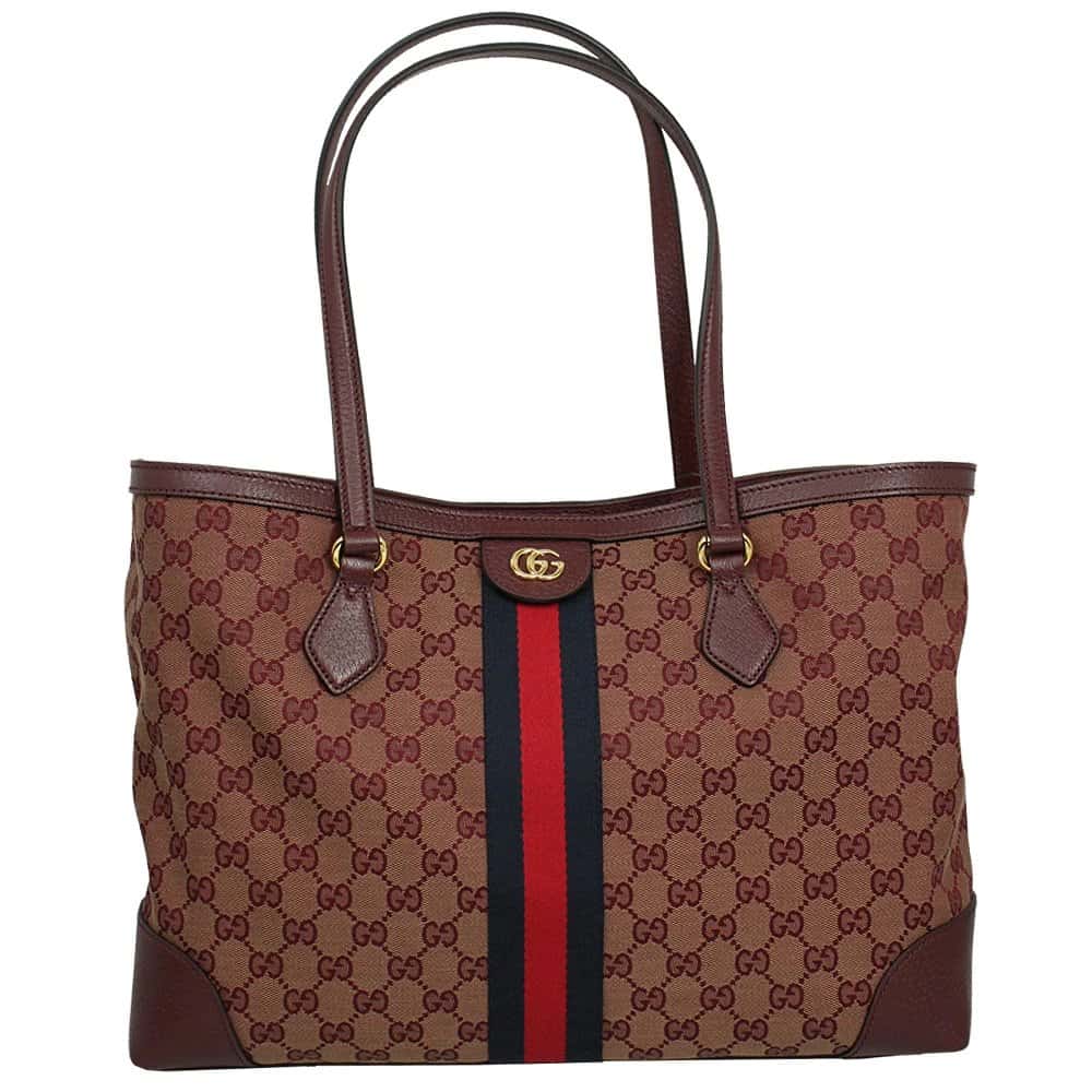 Gucci Burgundy GG Canvas and Leather Ophidia Tote Bag Burgundy Canvas Never worn - Front View