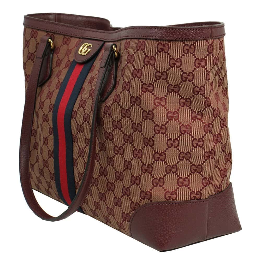 Gucci Burgundy GG Canvas and Leather Ophidia Tote Bag Burgundy Canvas Never worn - Back View