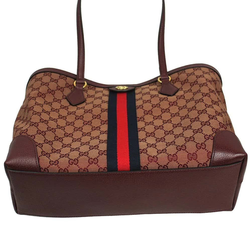 Gucci Burgundy GG Canvas and Leather Ophidia Tote Bag Burgundy Canvas Never worn - Inside View