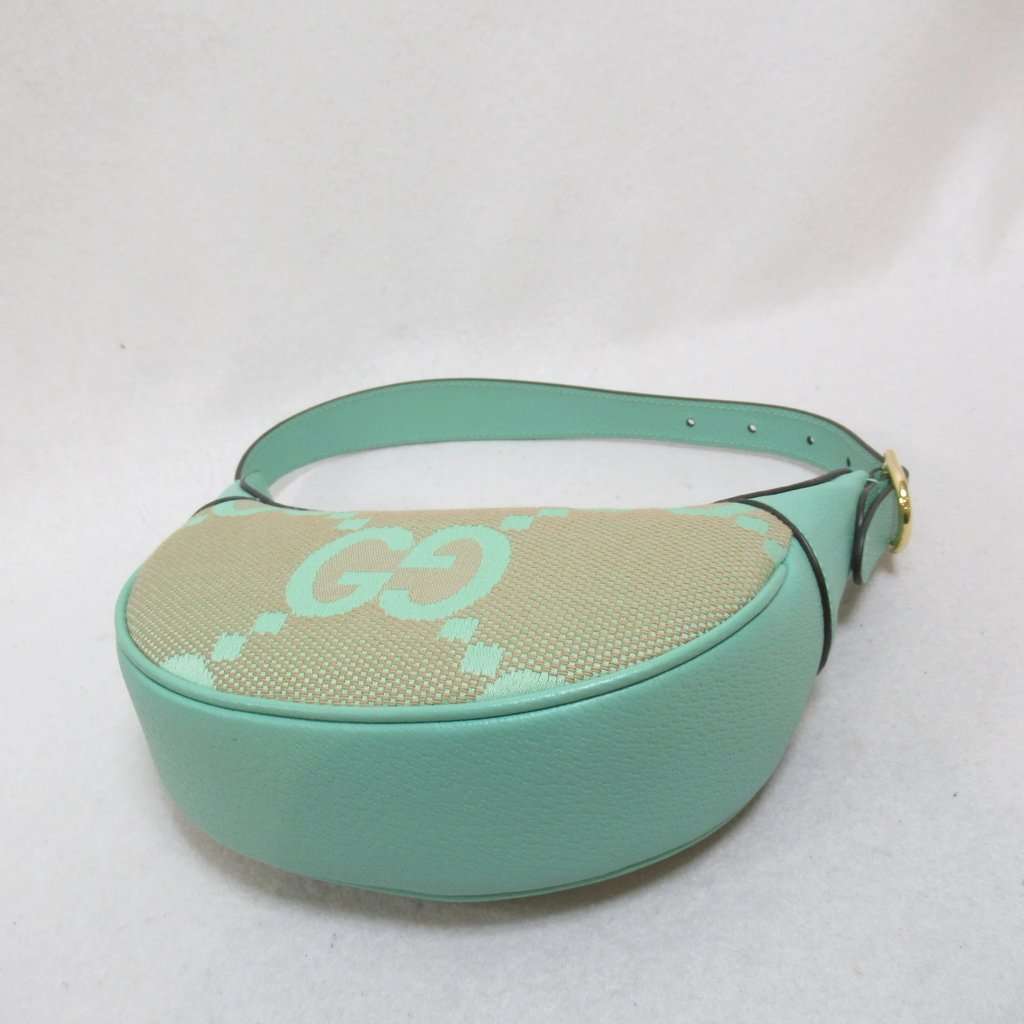 Gucci Green Leather Jumbo GG Canvas Mini Ophidia Bag Green Canvas Never worn - Model View