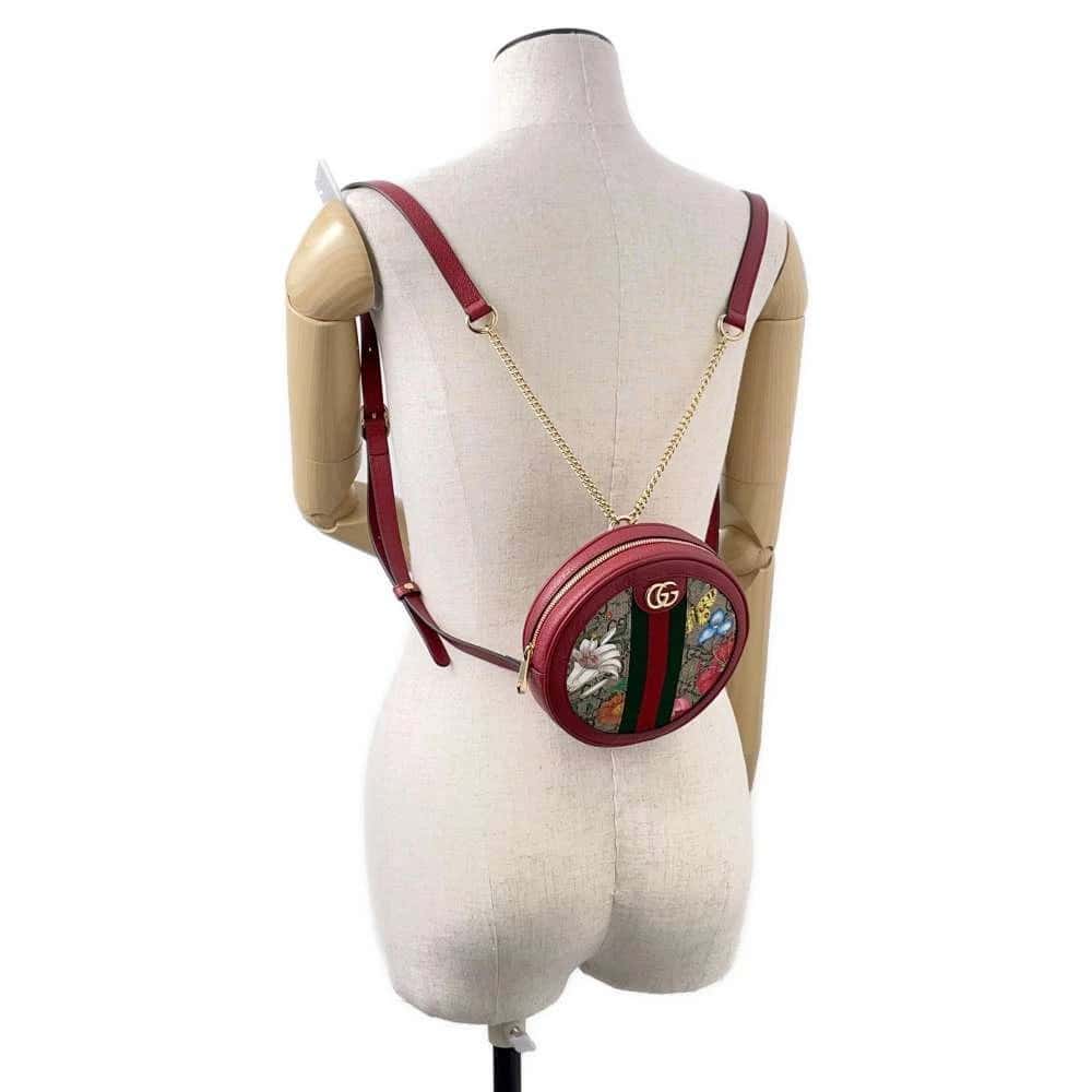 Gucci Red GG Supreme Canvas and Leather Floral Ophidia Backpack Red Canvas Very good - Model View