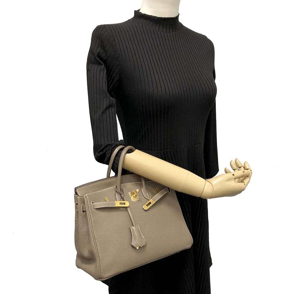 Hermès 2009 Birkin (Stamp M) Size 25 Togo Leather Handbag in Etoupe color with Gold Hardware Beige Leather Very good - Back View