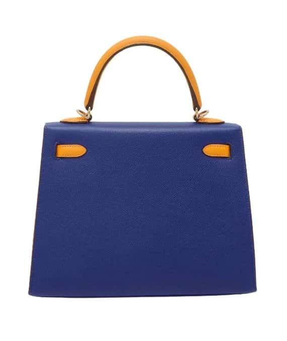 Hermès 2017 (Stamp A) Size 25 Epsom Leather Kelly in Blue Electric and Jaune Ambre Color with Gold Hardware Blue Leather Very good - Inside View