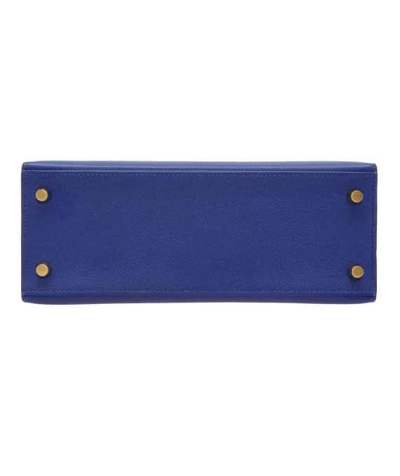 Hermès 2017 (Stamp A) Size 25 Epsom Leather Kelly in Blue Electric and Jaune Ambre Color with Gold Hardware Blue Leather Very good - Model View