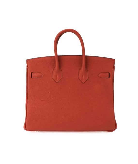 Hermès 2020 Birkin (Stamp Y) Size 25 Togo Leather handbag in Rouge Casaque Color with Silver Hardware Silver Leather Very good - Back View