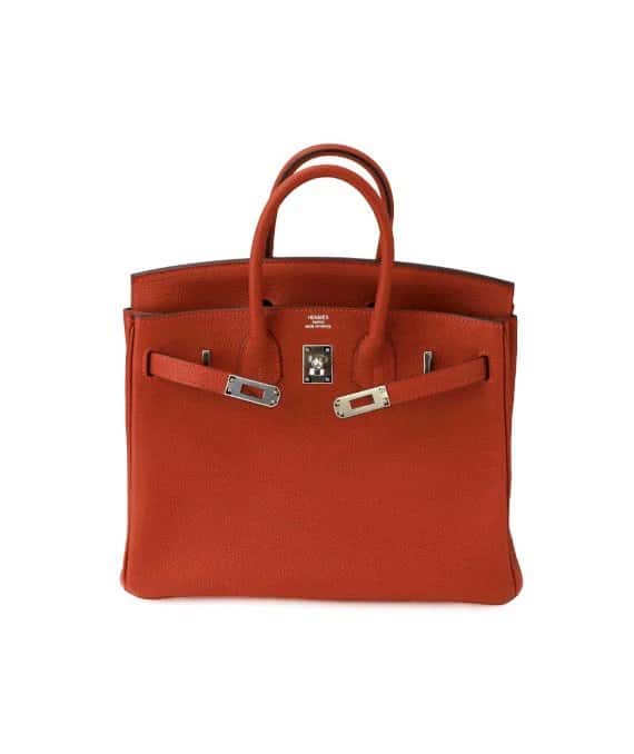 Hermès 2020 Birkin (Stamp Y) Size 25 Togo Leather handbag in Rouge Casaque Color with Silver Hardware Silver Leather Very good - Inside View