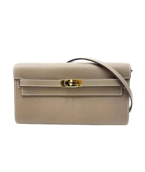 Hermès 2022 (Stamp U) Epsom Leather Kelly To Go in Etoupe Color with Palladium Hardware Beige Leather Very good - Front View