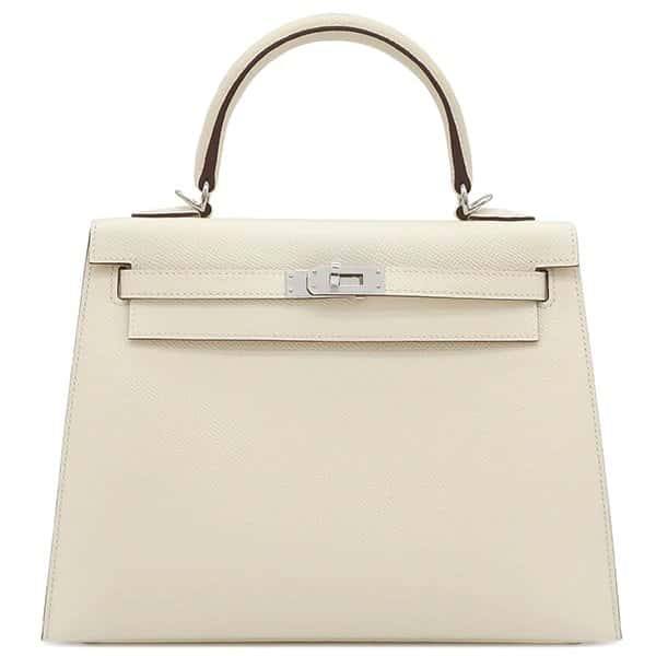 Hermès 2022 (Stamp U) Size 25 Epsom leather Kelly Nata x Sesame in Color with Palladium Hardware MultiColor Leather Very good - Front View