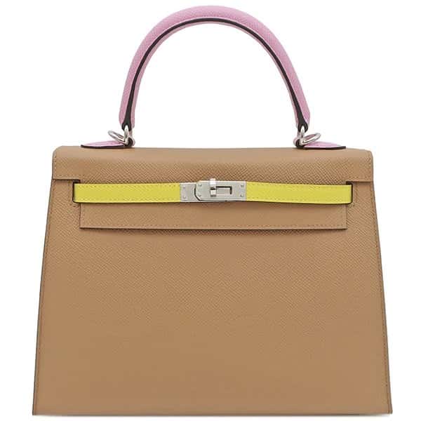 Hermès 2022 (Stamp U) Tricolor Chai/Mauve Sylvestre /Lime Kelly in Epsom Leather with Palladium Hardware MultiColor Leather Very good - Front View