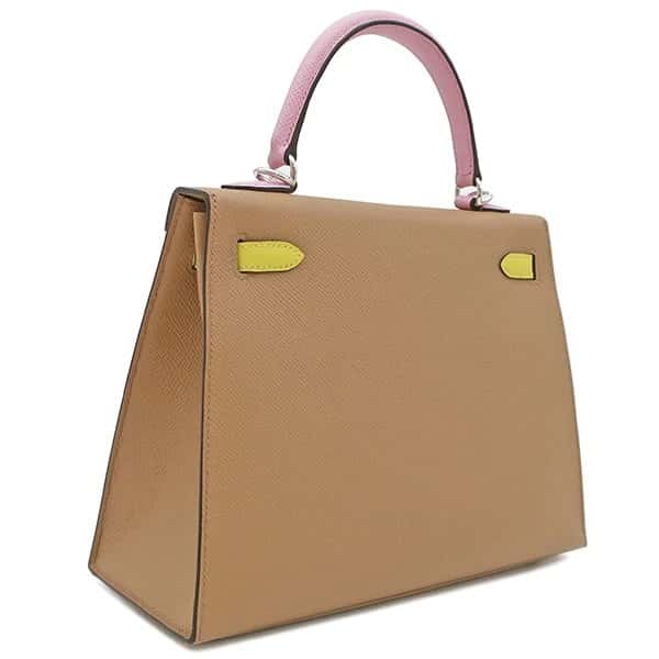 Hermès 2022 (Stamp U) Tricolor Chai/Mauve Sylvestre /Lime Kelly in Epsom Leather with Palladium Hardware MultiColor Leather Very good - Back View