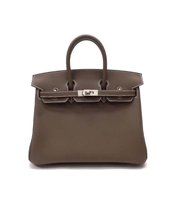 Hermès 2023 Birkin (Stamp B) Size 25 Veau Swift Leather handbag in Etoupe Color with Silver Hardware Beige Leather Very good - Front View