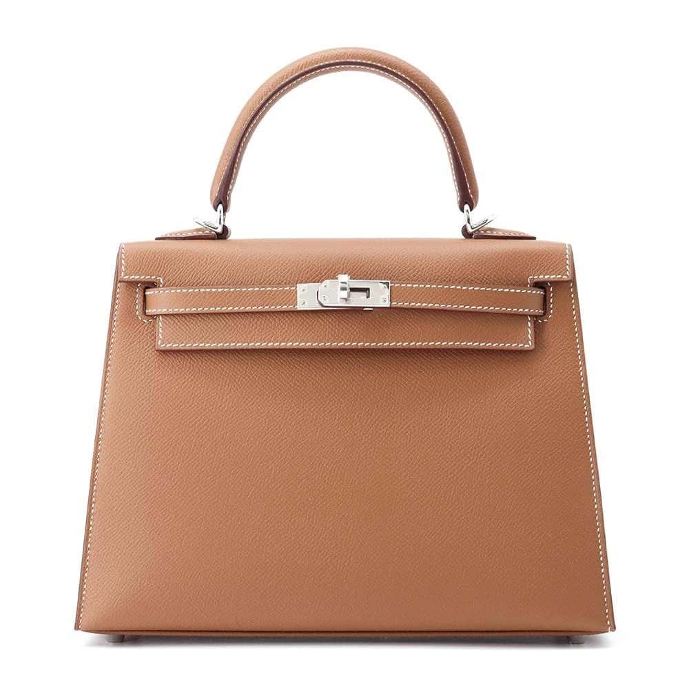 Hermès 2023 (Stamp B) Size 25 Epsom leather Kelly Gold in Color with Palladium Hardware Gold Leather Never worn - Front View