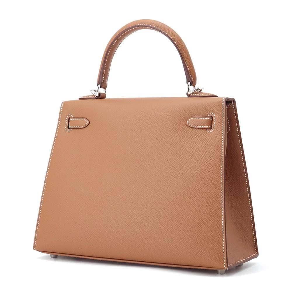 Hermès 2023 (Stamp B) Size 25 Epsom leather Kelly Gold in Color with Palladium Hardware Gold Leather Never worn - Back View