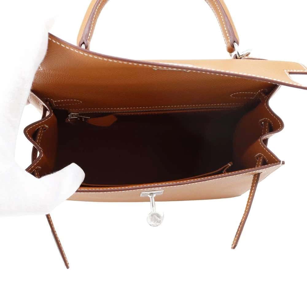 Hermès 2023 (Stamp B) Size 25 Epsom leather Kelly Gold in Color with Palladium Hardware Gold Leather Never worn - Box View