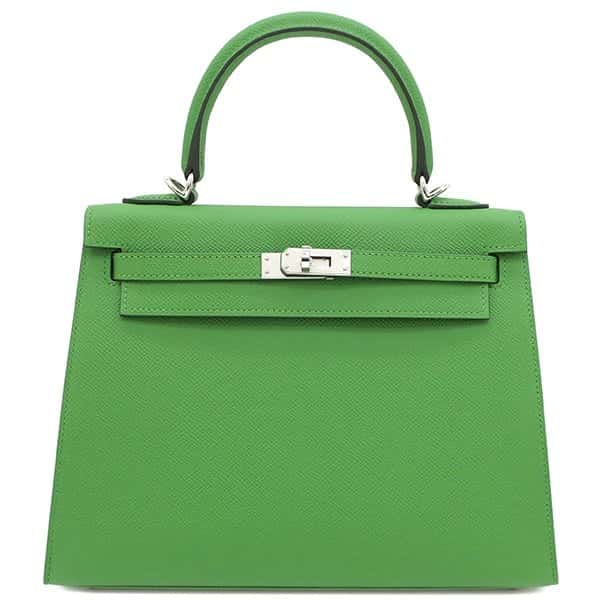 Hermès 2023 (Stamp B) Size 25 Epsom leather Kelly Vert Yucca in Color with Palladium Hardware MultiColor Leather Very good - Front View