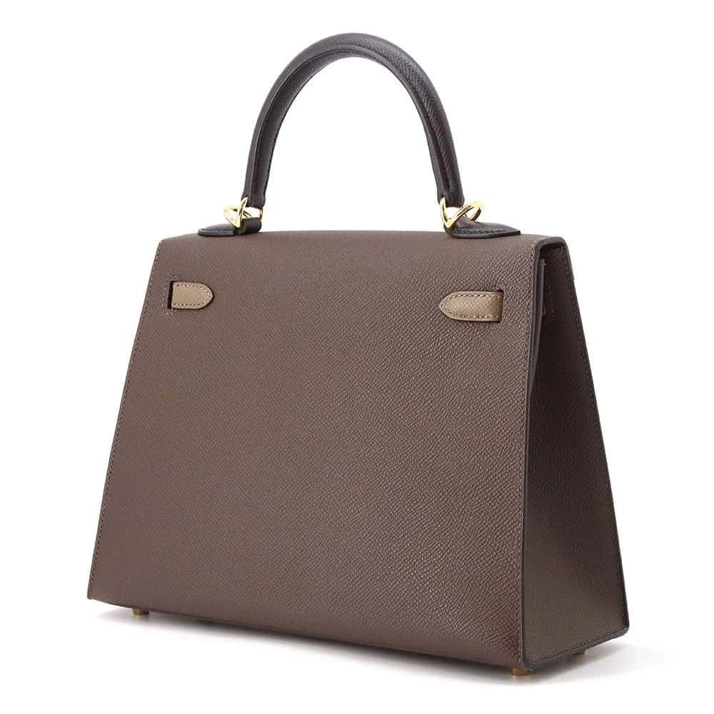 Hermès 2023 (Stamp B) Tricolor Ebene/Etoupe/ Black Kelly in Epsom Leather with Gold Hardware Beige Leather Very good - Back View