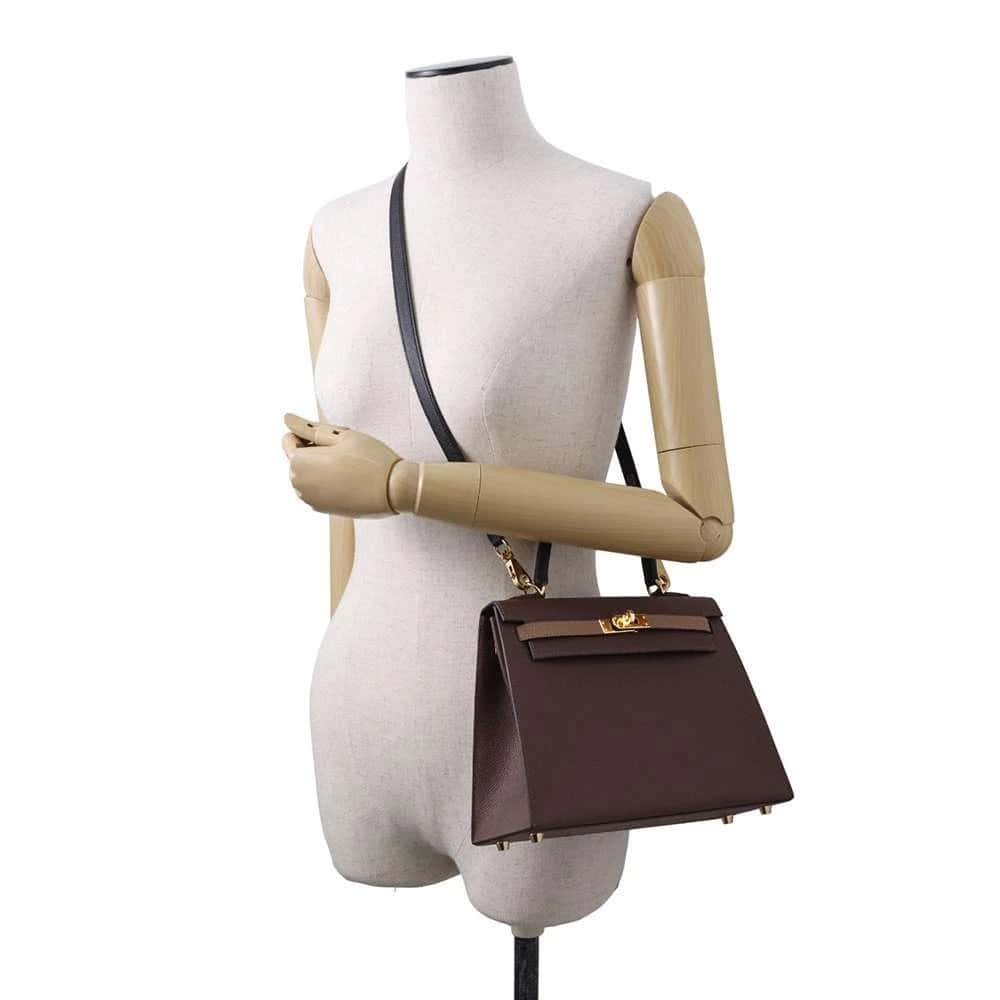 Hermès 2023 (Stamp B) Tricolor Ebene/Etoupe/ Black Kelly in Epsom Leather with Gold Hardware Beige Leather Very good - Box View