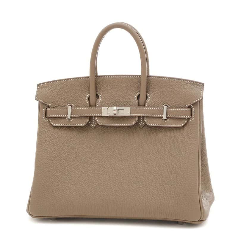 Hermès 2024 Birkin (Stamp W) Size 25 Togo Leather Handbag in Etoupe color with Palladium Hardware Beige Leather Never worn - Front View