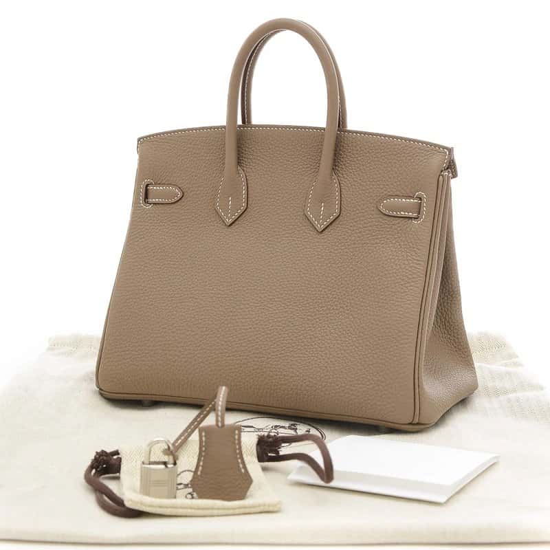 Hermès 2024 Birkin (Stamp W) Size 25 Togo Leather Handbag in Etoupe color with Palladium Hardware Beige Leather Never worn - Back View