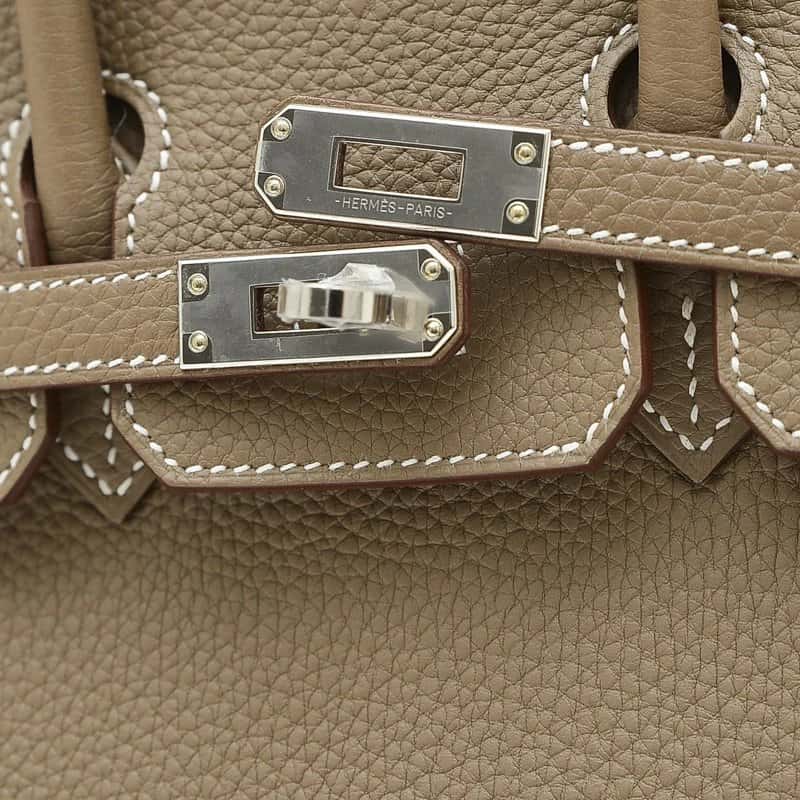 Hermès 2024 Birkin (Stamp W) Size 25 Togo Leather Handbag in Etoupe color with Palladium Hardware Beige Leather Never worn - Inside View