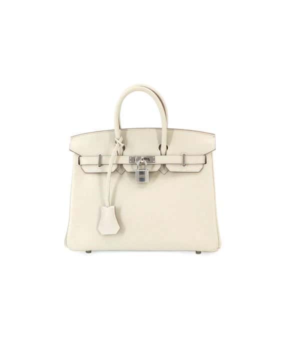 Hermès Birkin (Stamp D) Size 25 Swift Leather handbag in Beton Color with Silver Hardware Silver Leather Very good - Front View