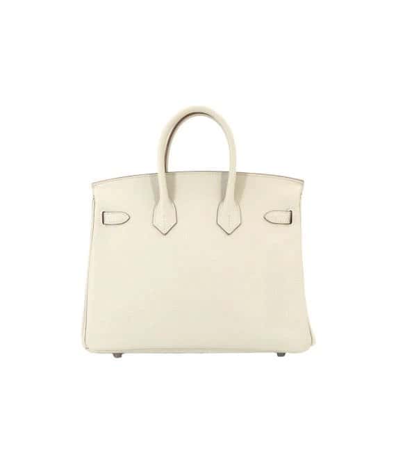Hermès Birkin (Stamp D) Size 25 Swift Leather handbag in Beton Color with Silver Hardware Silver Leather Very good - Back View