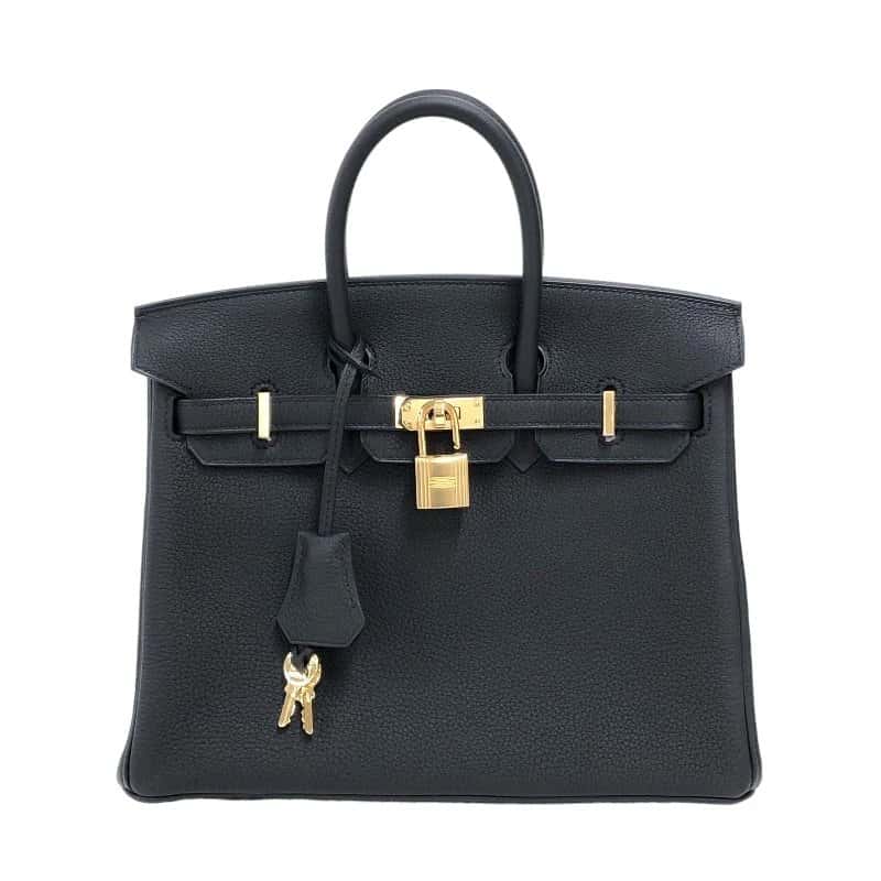 Hermès Birkin (Stamp U) Size 25 Togo Leather Handbag in Black color with Gold Hardware Black Leather Very good - Front View