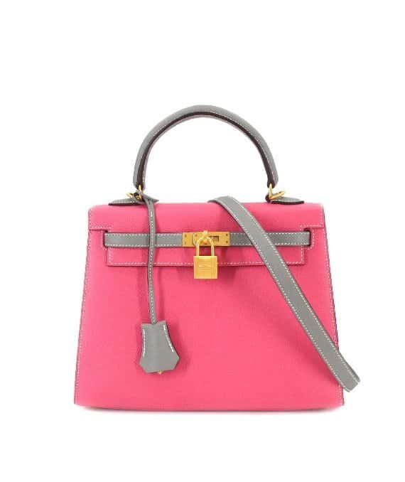 Hermès (Stamp C) Size 25 Epsom Leather Kelly in Rose Azareth Color with Gold Hardware Gold Leather Very good - Front View