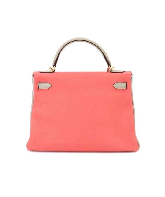 Hermès (Stamp T) Size 32 Tryon Clemence leather Kelly in Rose Azareth × Grease Pearl Color with Gold Hardware Gold Leather Very good - Back View