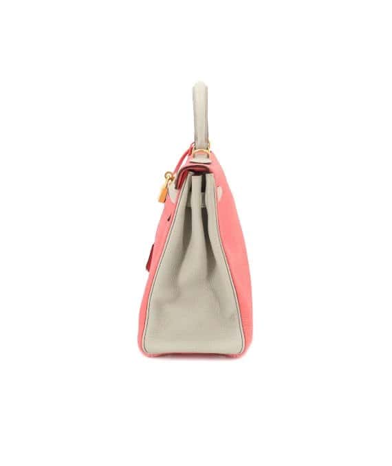 Hermès (Stamp T) Size 32 Tryon Clemence leather Kelly in Rose Azareth × Grease Pearl Color with Gold Hardware Gold Leather Very good - Inside View
